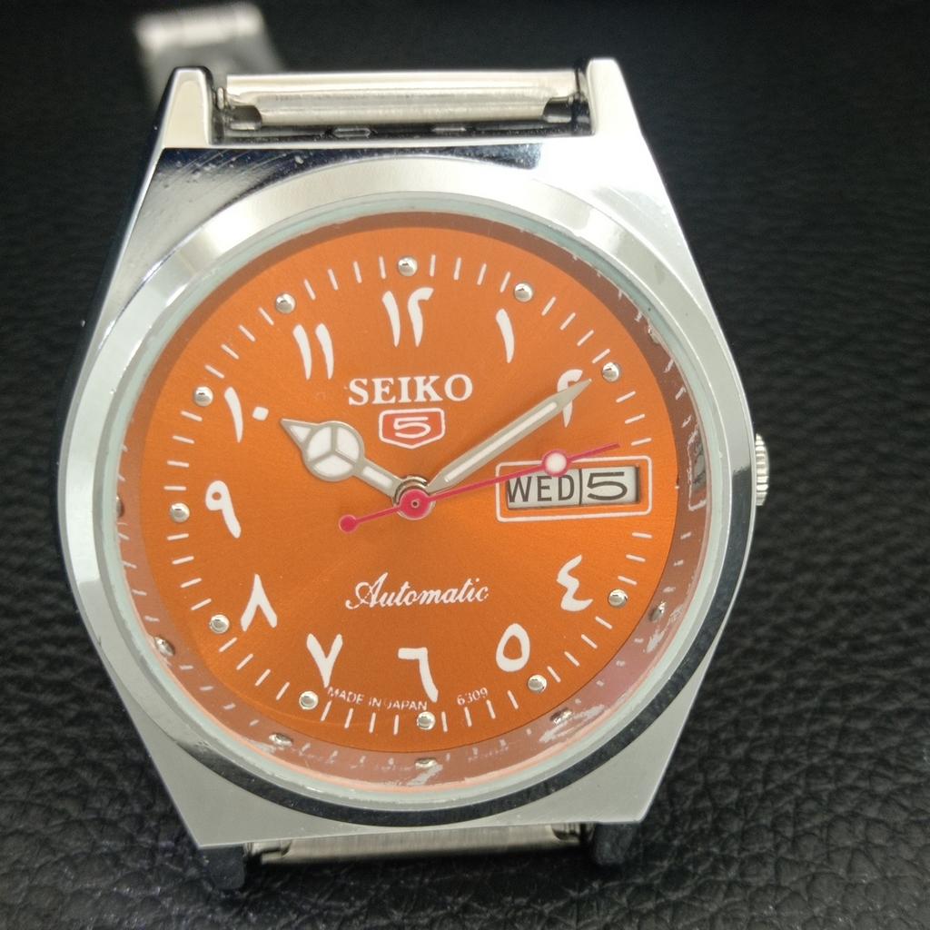 АВТОМАТИЧЕСКИЕ ВИНТАЖНЫЕ ВОССТАНОВЛЕННЫЕ SEIKO 5 6309A ЯПОНИЯ МУЖСКИЕ ОРАНЖЕВЫЕ ЧАСЫ a442568-1