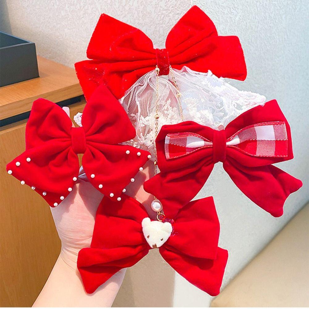 Crown Velvet Red Bow Hairpin Cloth Hanfu Hair Sticks All-match Ancient Style Hairpin  Children