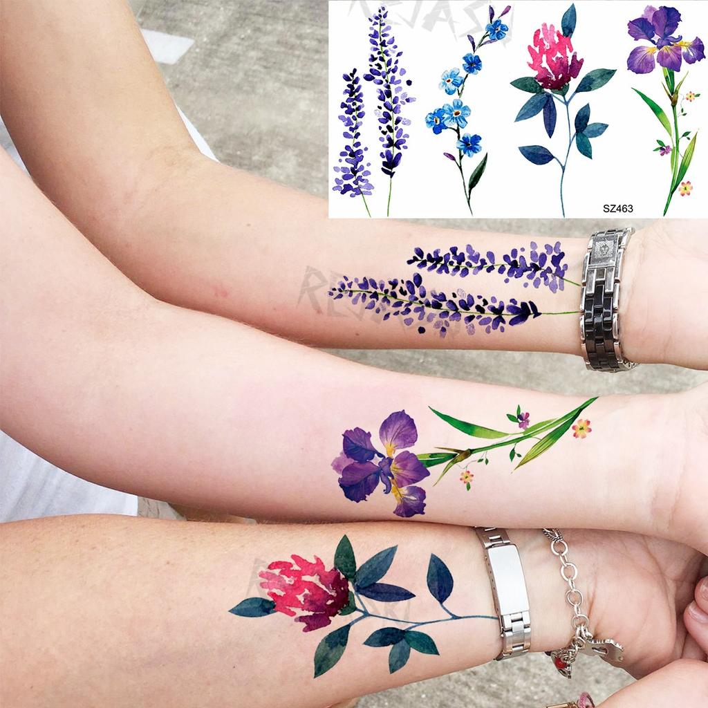 Hyacinth Daisy Temporary Tattoos For Women Girl Lavender Peony Fake Tattoo Sticker Daffodil Tulip Wrist Fashion Waterproof Tatoo