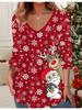 3D Christmas  Printed Fashion Casual Women's V-Neck Long Sleeve T-Shirt - New Year Party Clothing Holiday Gift