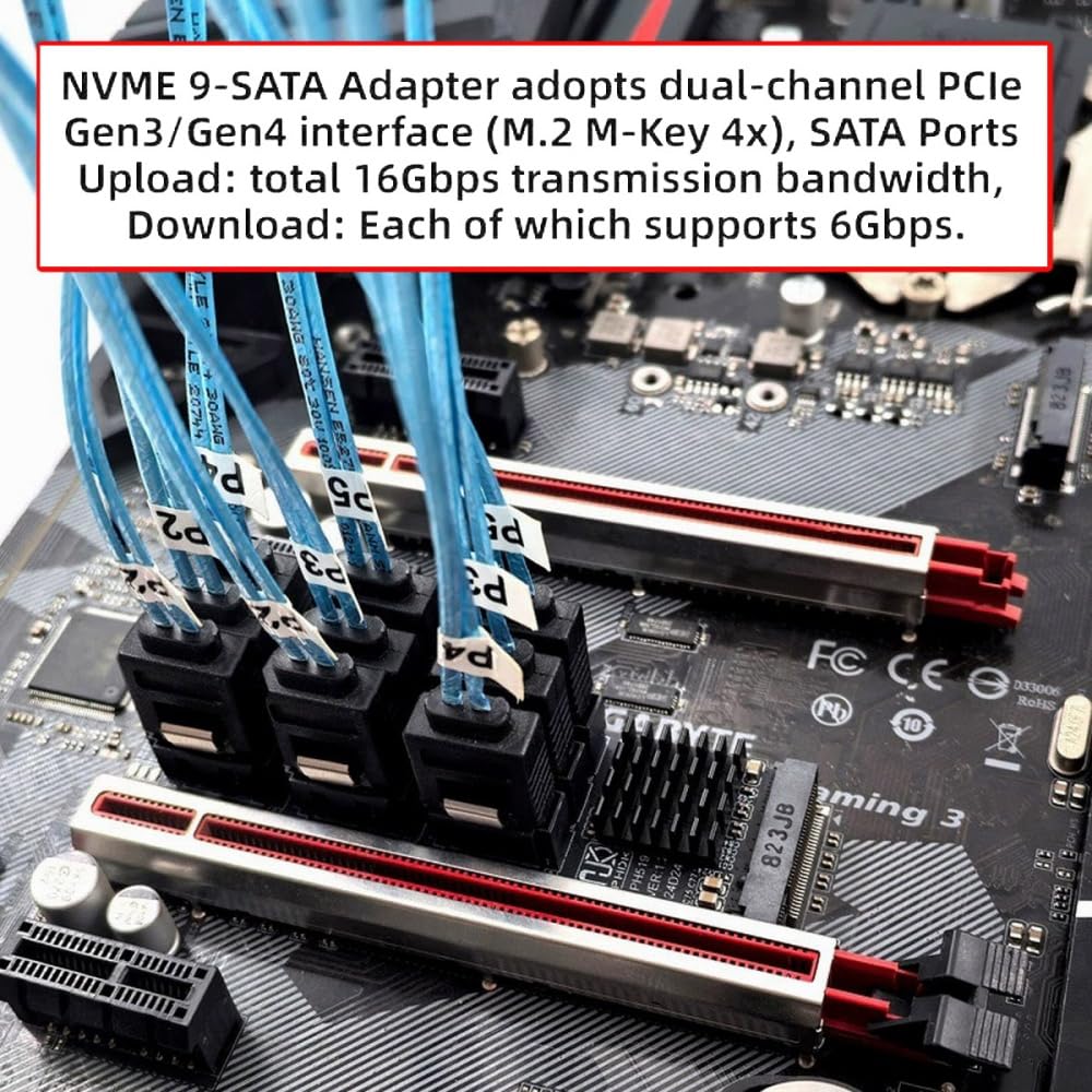 Xiwai NGFF NVMe M-Key PCI Express M.2 на SATA 3.0 6 Гбит/с 9-портовый адаптер-конвертер Карта расширения жесткого диска для 2280 NAS-компьютеров