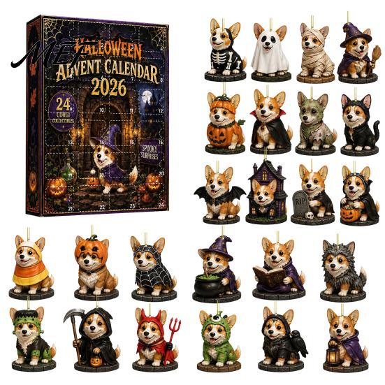 Cute Pet Hanging Pendants 2026 Dog Christmas Advent Calendar, 24-Day Ornaments Countdown Calendar with 24 Pcs 2D Acrylic Figures for Lovers,