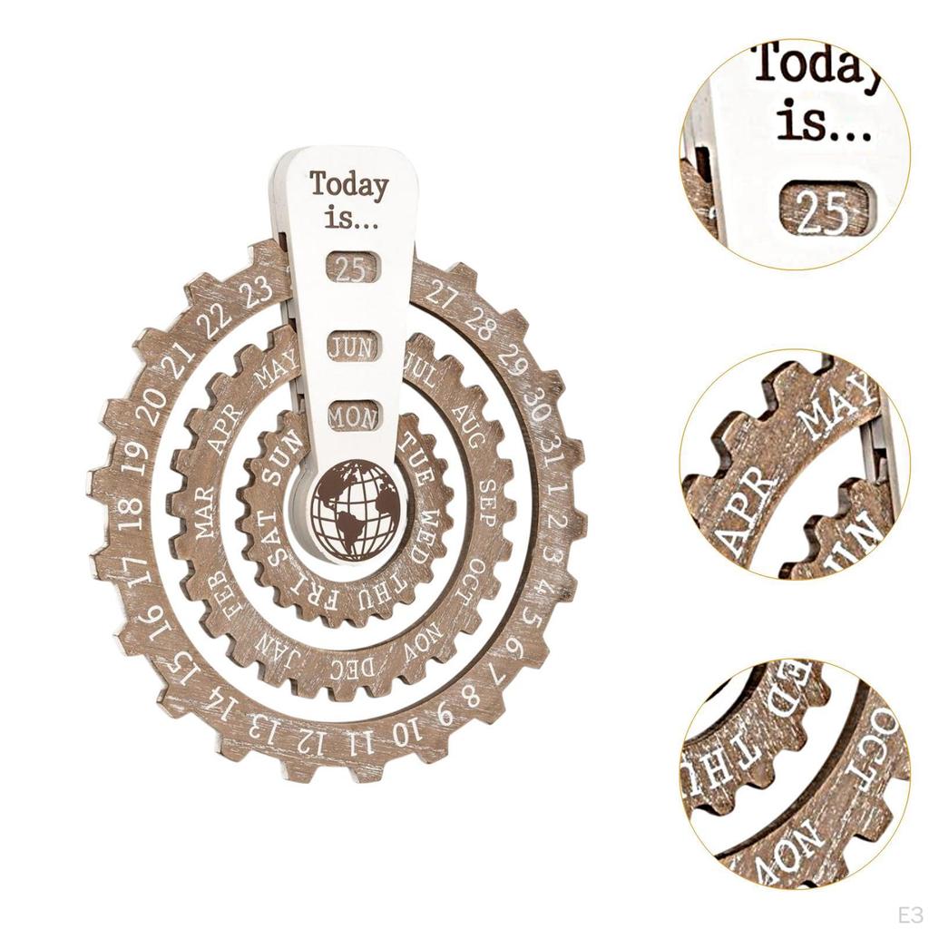 Calendar Wooden Discs Collector's Art Ornament Rotatable Rotating for Bookshelf