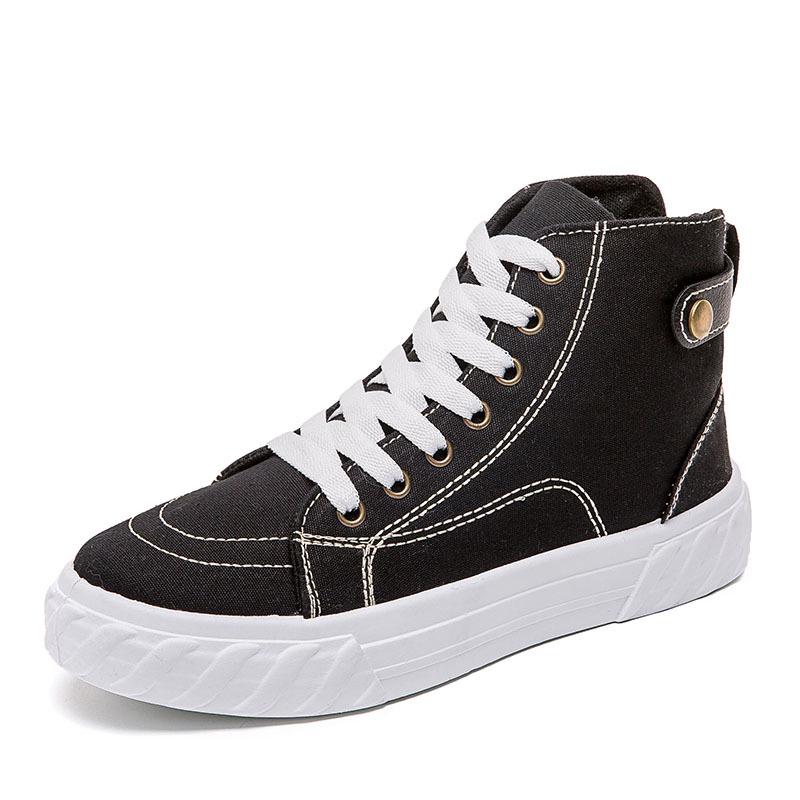 Women Canvas Shoes High Top Flat Shoes for Woman Black Sneakers Vulcanize Shoes Canvas Sneakers Platform Casual Skateboard Shoe