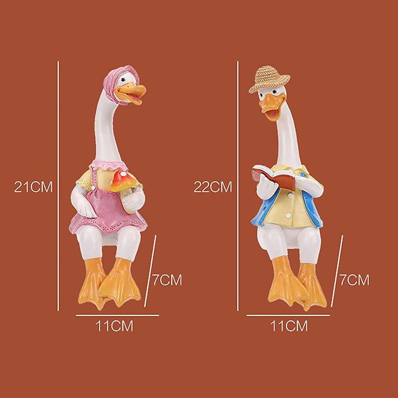 2 шт. утки, садовые украшения для чтения, пара животных, скульптуры, украшения, пара уток, подарок из смолы, декор для внутреннего и внутреннего дворика