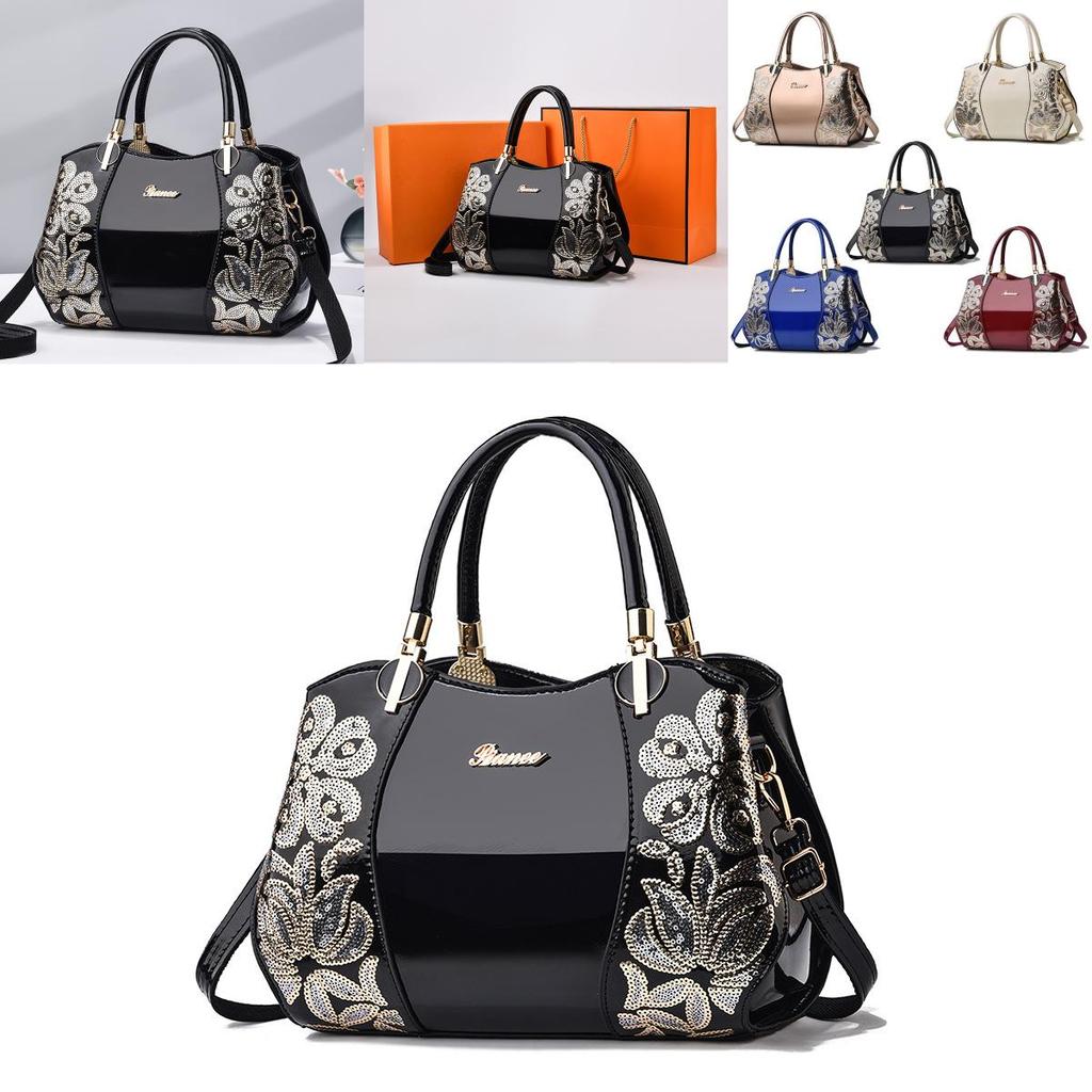 Stylish Middle-aged Women's Boston Big Atmospheric Lady Bag Patented Leather Mom Bag Large Capacity Handbag