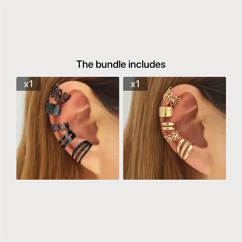 Good Gold 5-piece Set U-shaped Cartilage double-C No Ear Hole Personality 10PCS Holiday Gifts Double-layer Gold Foil Creativity Hollow Ear Clip