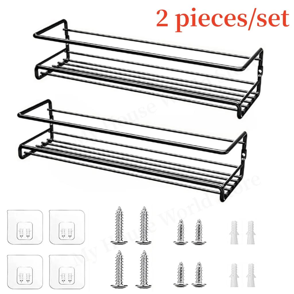 Kitchen Organizer Metal Hanging Spice Racks For Home Restaurant Wall-Mounted Seasoning Shelf Spice Jar Storage Rack Single Layer