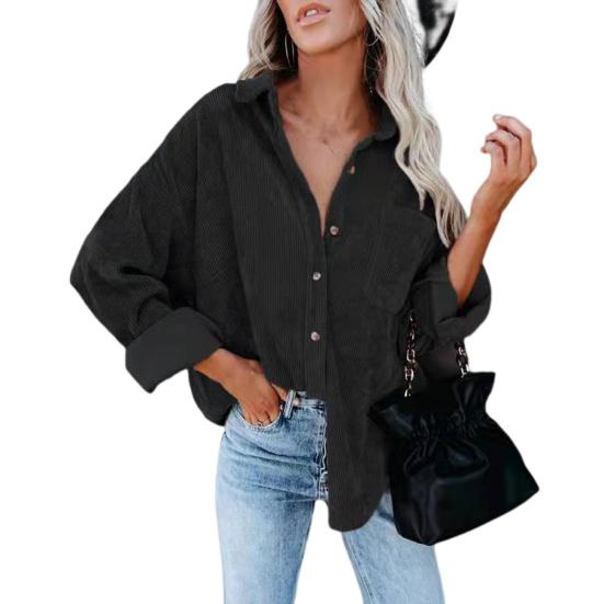 Однобортная женская рубашка с отложным воротником и длинными рукавами, весенне-осенняя лоскутная цветная повседневная вельветовая рубашка, женская одежда