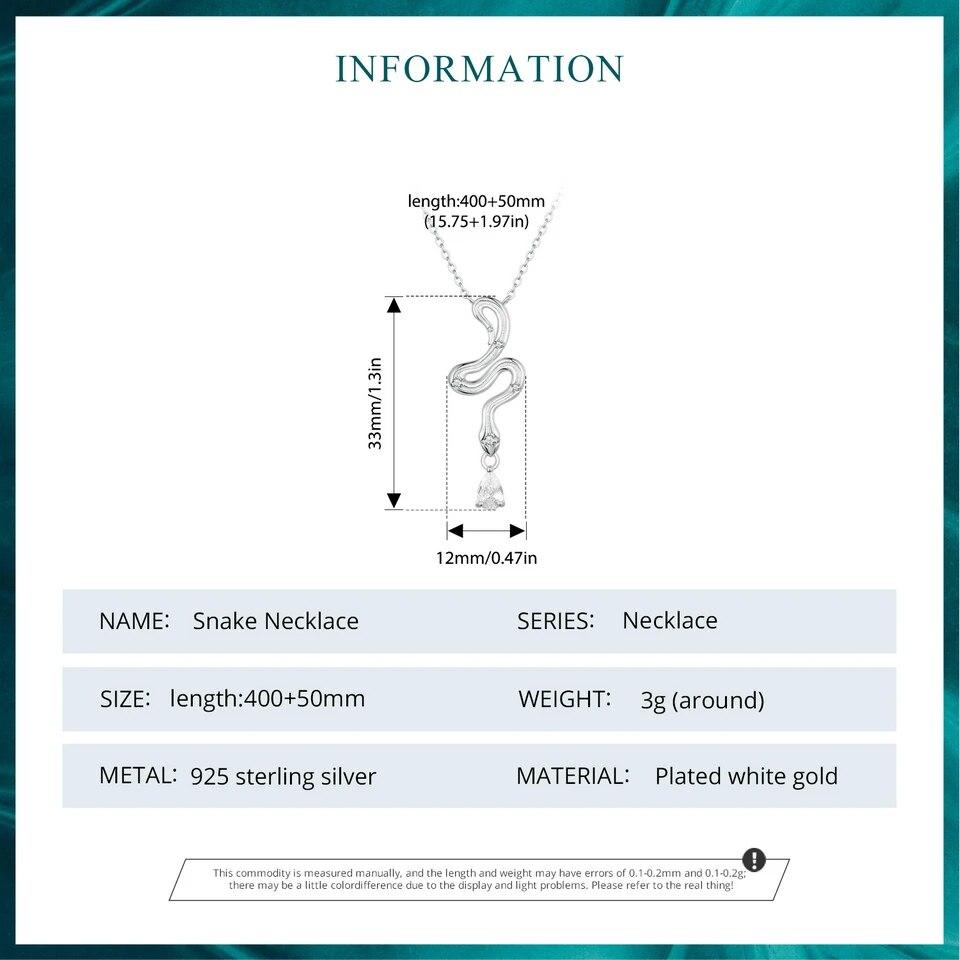 BAMOER 925 пробы серебро кулон в виде змеи, ожерелье с подвеской в ​​форме змеи для женщин, регулируемое звено цепи, ювелирные изделия, подарок на вечеринку