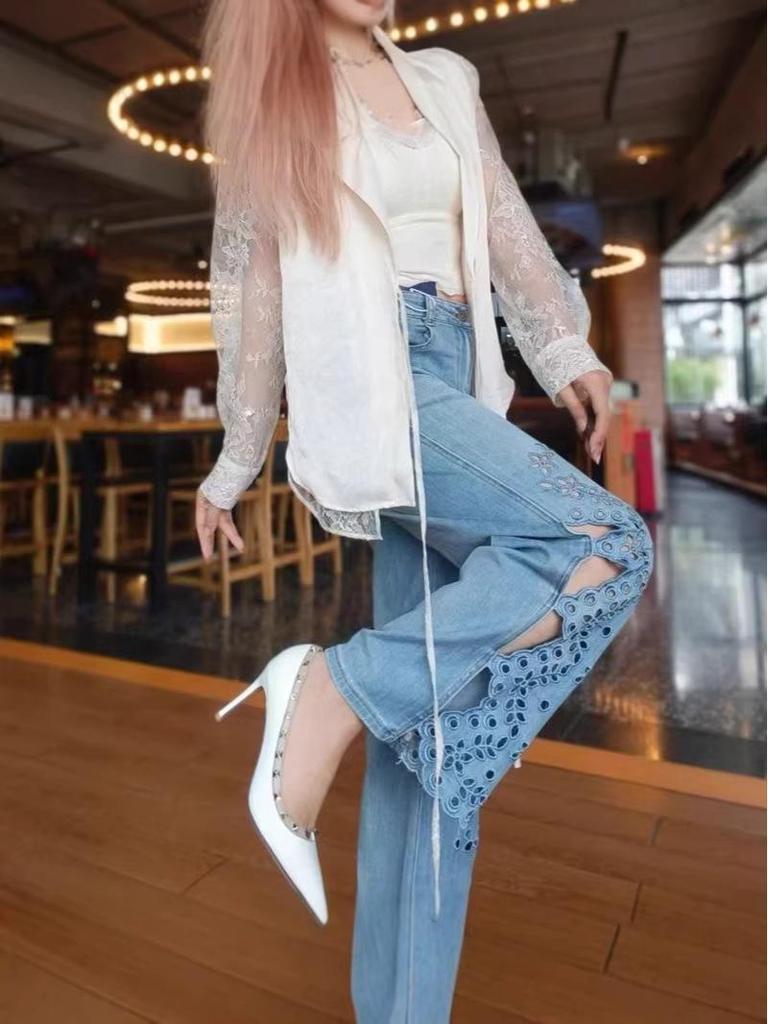 Укороченные джинсы с высокой талией и вышивкой - Весна 2026, Маленький рост, Свободные, Прямой крой