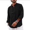 Modern Black Cotton Linen Henley Shirts for Men Lightweight Long Sleeve Casual Streetwear