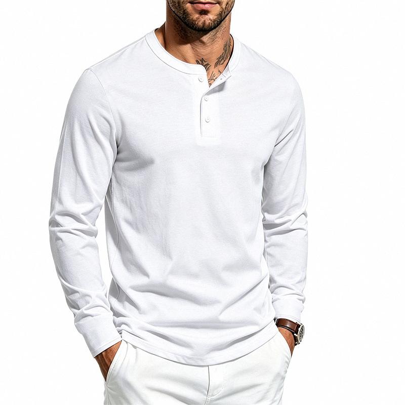 Men S Long Sleeve Henley T Shirt Casual Solid Color