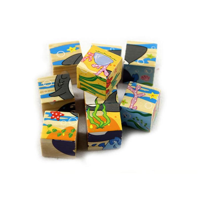 Farm Animal Six Patterns Nine Dimensional Puzzle Cartoon Building Blocks Kids Educational Toy