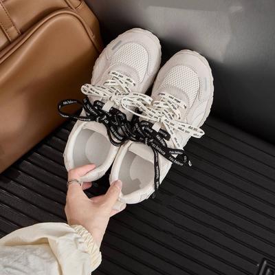 Ретро внутренняя высота увеличение контрастного цвета сращивание толстая подошва женские новые сетчатые дышащие досуг спорт