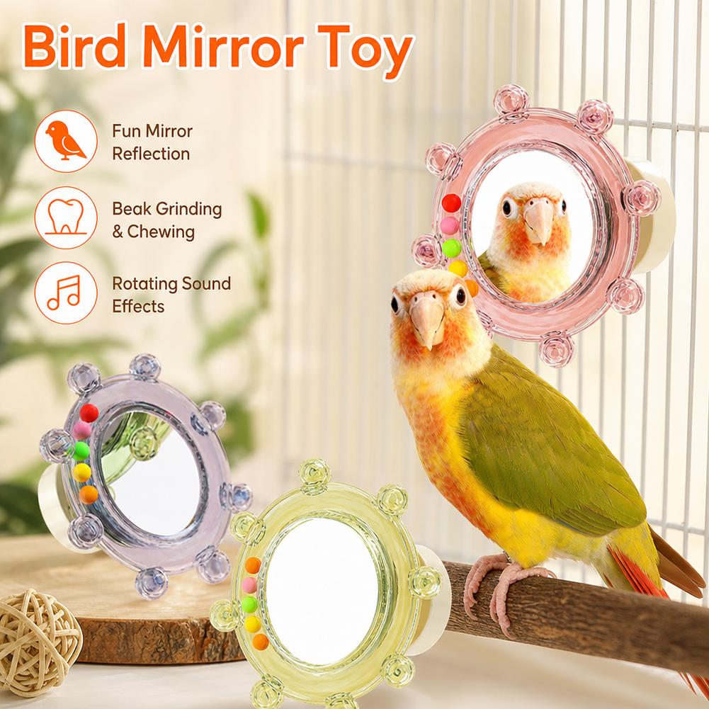 Interactive Parrot Toy with Mirror Rotating Sound Wheel Toys For Cockatiel Conure Lovebird Parakeet Bird Cage Accessories