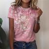 Casual Floral 3D Printed Short Sleeved Round Neck T-shirt