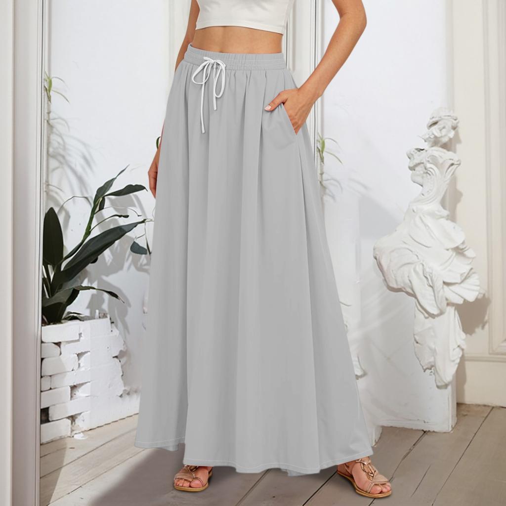 Women's Flowy Flared Ruffle Hem A Line Maxi Skirts Elastic Waist Elegant Tiered Layer Boho Long Skirts