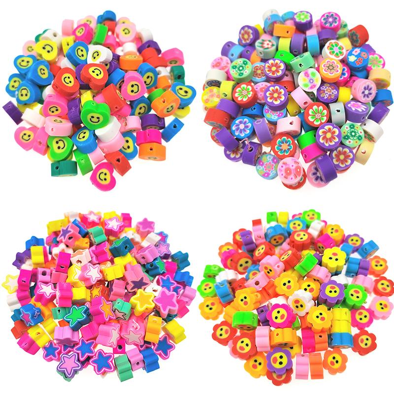 Creative New Spacer Clay Beads Handmade 10Pcs Jewelry Accessories Diy Bracelet For Jewelry Making Round Beads Colorful Soft Ceramics Flower Star