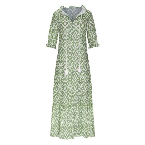 Женское летнее платье трапециевидной формы с большим подолом в богемном стиле и половиной рукавов с кисточками и V-образным вырезом, свободное пляжное платье макси с принтом для отпуска