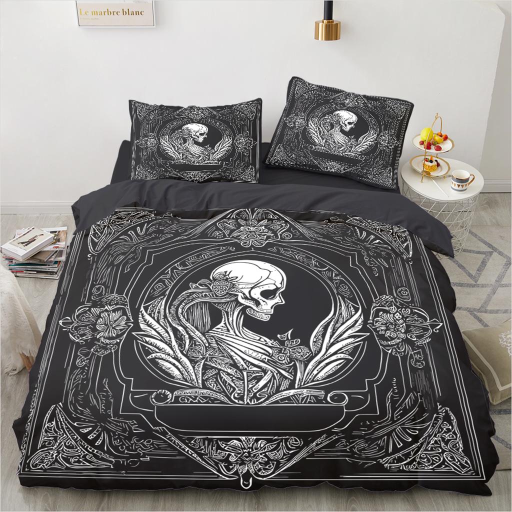 Постельное белье с черепами, размер Twin 140x200 см - Винтажное Барокко, Постельное белье на Хэллоуин, 2/3 шт., Роскошный чехол на одеяло со скелетами, Готический комплект постельного белья