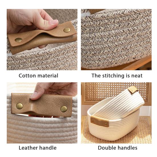 Хлопковая веревочная корзина Корзина для хранения с ручками Настольный органайзер Плетеная корзина для одежды Полотенца Игрушки Косметика Книга Использование в детской спальне