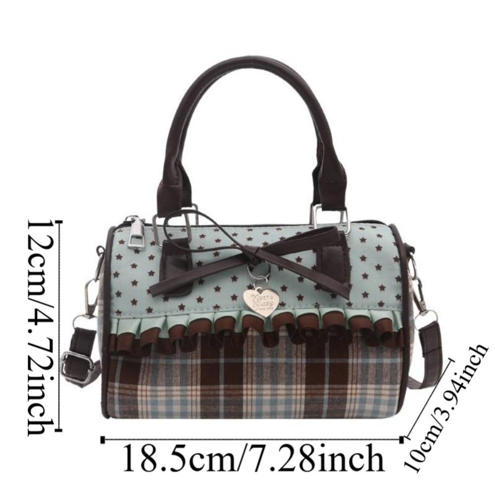 Retro Portable Bow Polka Dot Handbag Color-blocked Lace Trim Bowler Bag Lightweight Exquisite Crossbody Bag Special Occasion