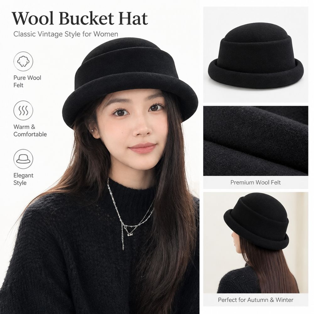Pure Wool Wool Pillbox Hat Solid Cloche Hat New Bucket Hat Women