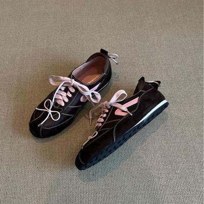 Версия из мягкой кожи~ Французский ретро стиль модные туфли с круглым носком немецкие тренировочные туфли женские нишевые кроссовки Форреста Гампа универсальные со скрытой платформой s