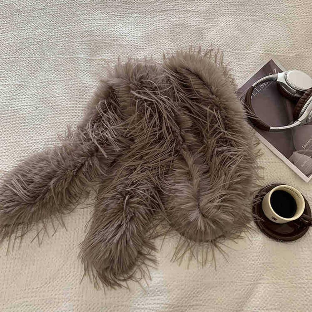 Harajuku Imitation Fur Scarf Pure Color Plush Shawl Elegant Y2K Scarves Student