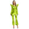 Metallic Shiny Bell Bottom Jumpsuit for Women S-3XL: Disco Style Romper with High Waist & Long Sleeves, Halloween Costume