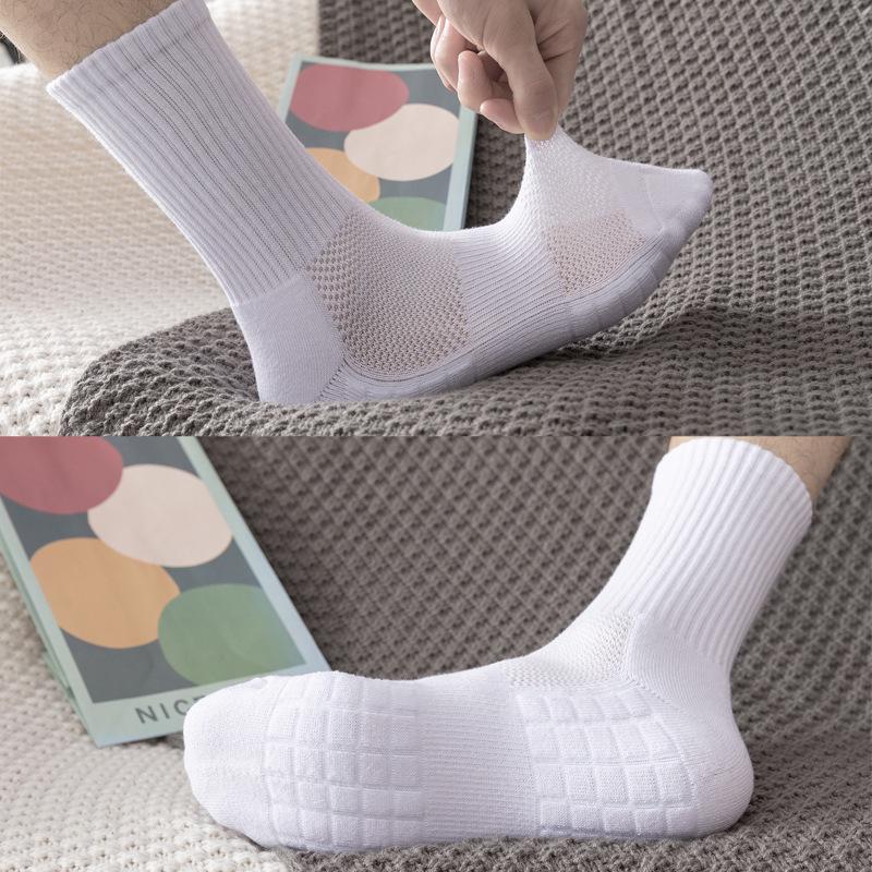 Men's Mid-Tube Towel Bottom Socks - Autumn/Winter Cotton, Black & White, Thick Warm Sports Socks with Deodorant Function.