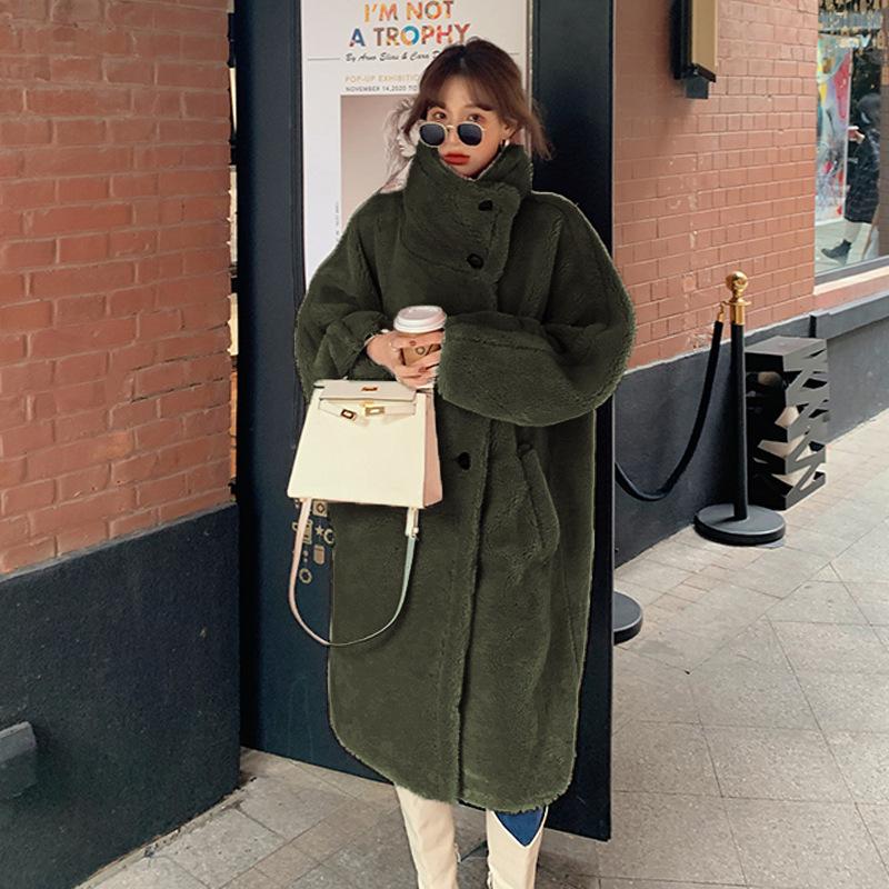 New autumn and winter casual plush jacket women's fur coat long stand-up collar European and American temperament fashion