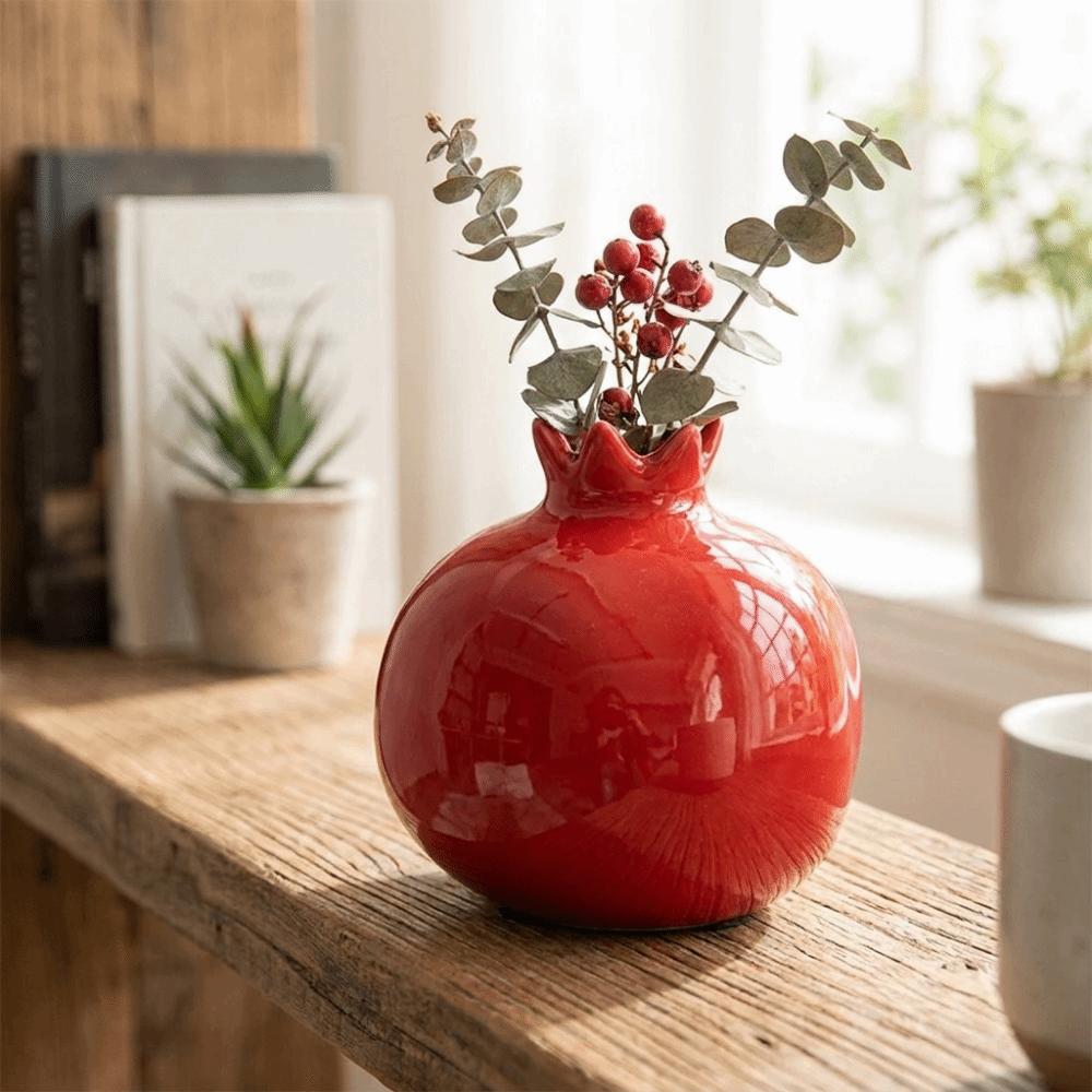 Handmade Simulated Pomegranate Vase Fruit Shaped Bud Vase Ornament Gift Desk Vase Desktop Decor