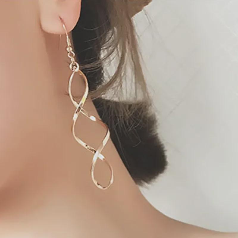 Современные геометрические серьги-капли в виде спиральной волны - Модные металлические украшения для женщин