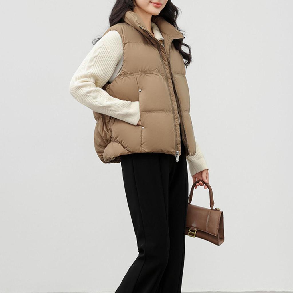 Женская легкая термокуртка без рукавов с воротником-стойкой, белая утиная пуховая куртка, свободный карман, универсальный шикарный жилет