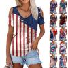 Женская летняя модная повседневная футболка без бретелек с v-образным вырезом и короткими рукавами, посвященная Дню независимости, топ