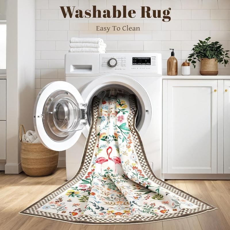 Ковер для гостиной с цветочным клетчатым принтом, большой площади, машинная стирка, коврики с нескользящей основой, коврик для пола под диван, журнальный столик, ковер для спальни