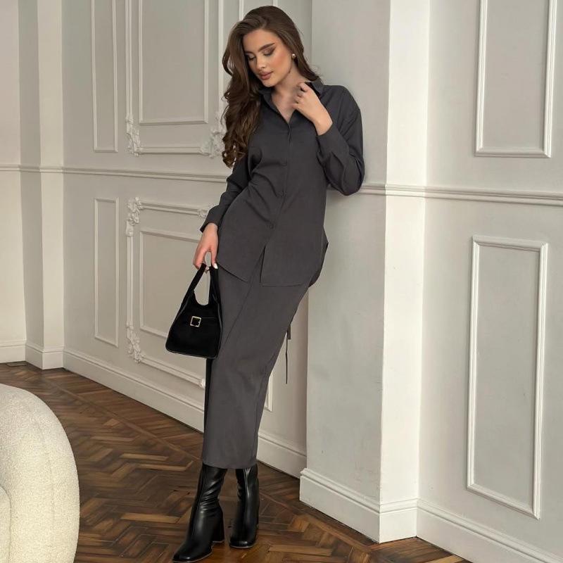 2025 Осень Европейская и американская мода Завязывающийся Лонгслив Мягкий Комплект из двух частей для женщин