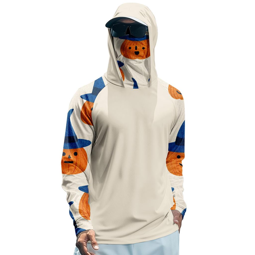 Мужская худи реглан для рыбалки с принтами на Хэллоуин - UPF 50+ УФ защита, длинный рукав, солнцезащитная рубашка с сетчатым козырьком