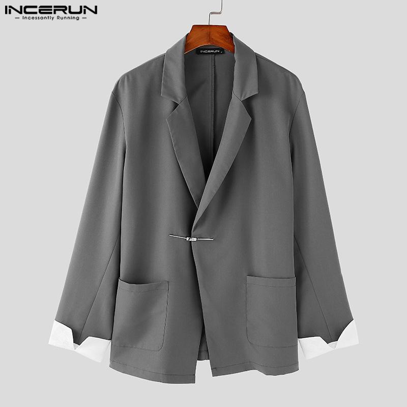 INCERUN Мужские свободные пиджаки с воротником-лацканами и длинными рукавами, с открытой передней строчкой
