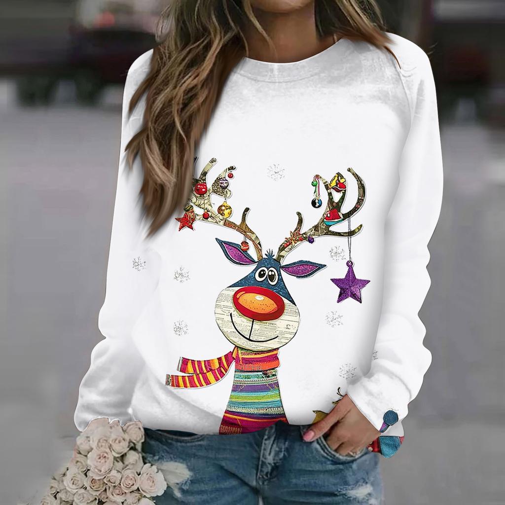 Женские топы с круглым вырезом, хлопковая женская повседневная модная пуловер с длинным рукавом и круглым вырезом с принтом, блузка