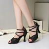Party Dance Shoes Ladies Salsa Black Red Tango Shoes Latin Dance Shoes Girls Thin Heel Open Toe Ballroom Dancing Shoes