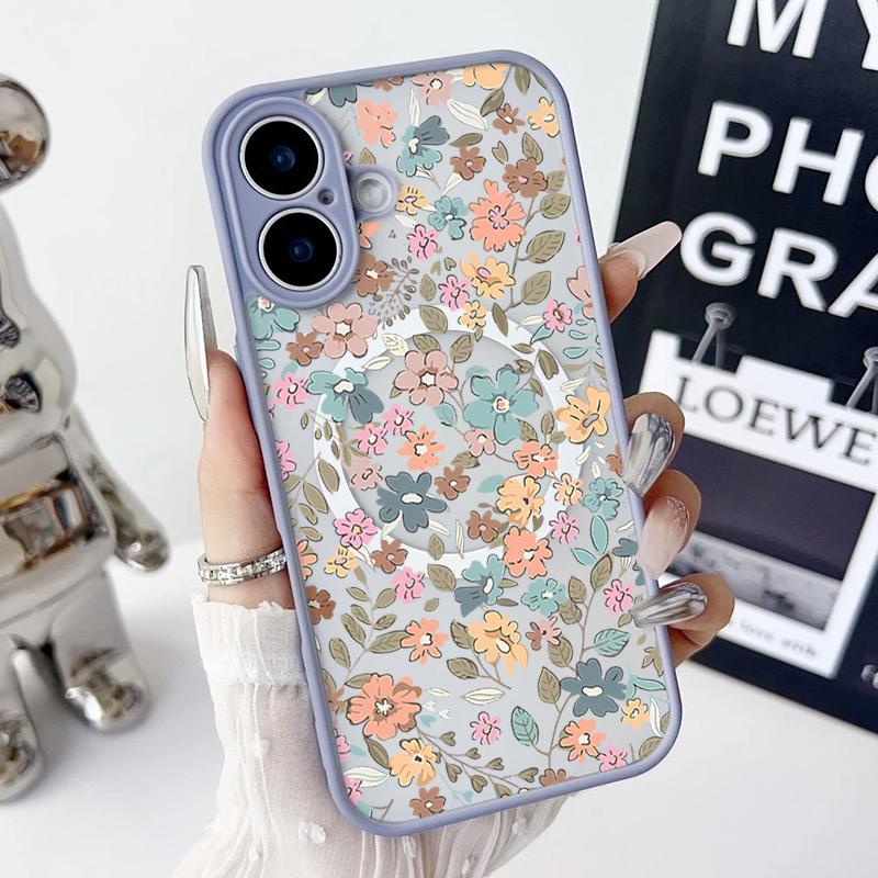 Магнитный чехол с узором из оранжевого цветка для iPhone 16 Pro 15 14 Plus 13 12 Pro Max 11, ударопрочный, прозрачный, с мягкими краями, акриловый, жесткий, защитный чехол для линз