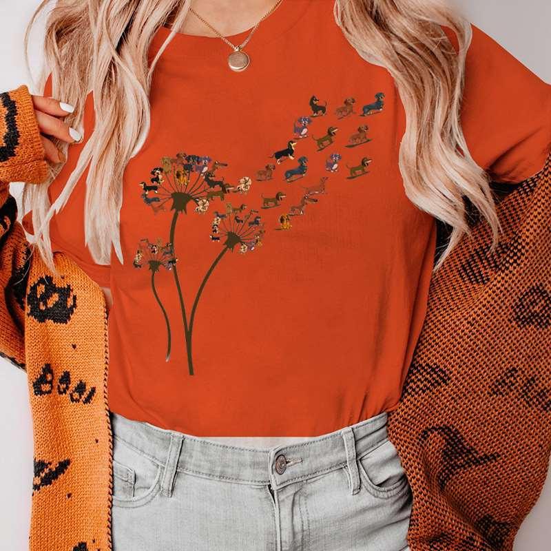 Забавная женская футболка с одуванчиком и таксой, одежда, кавайные женские футболки с мультяшным рисунком, футболка с короткими рукавами, женская футболка, топы