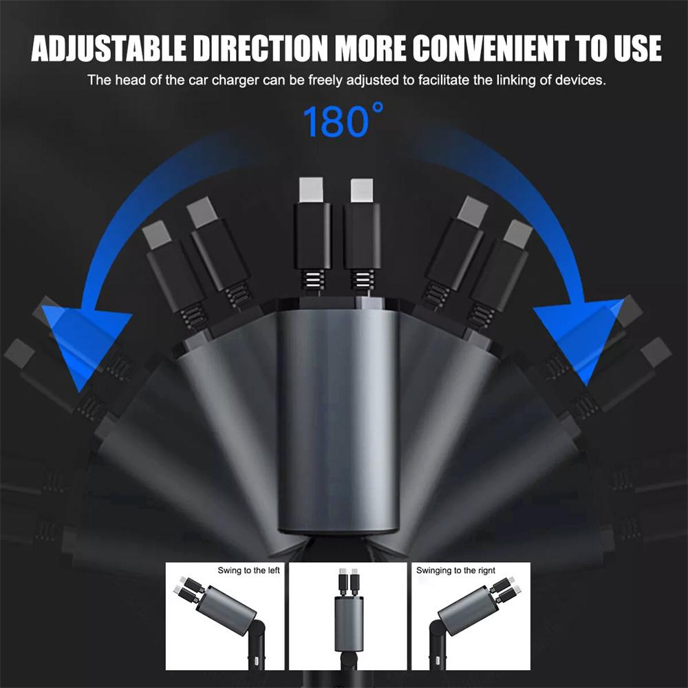 120 Вт выдвижное автомобильное зарядное устройство 4 в 1 USB C быстрая зарядка автомобильный разъем зарядное устройство адаптер для iPhone Xiaomi Huawei Samsung