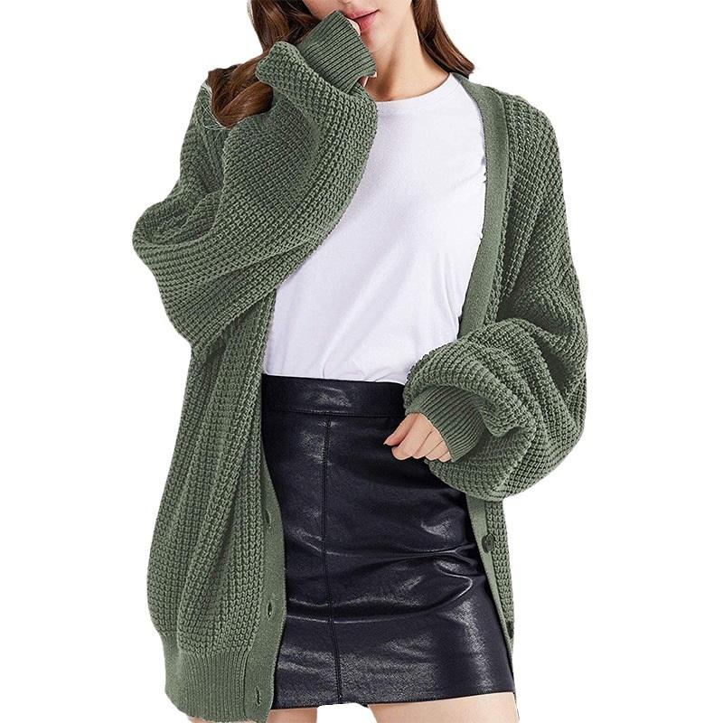 Loose Fit Women Knit Cardigan V Neck Single Button Long Sleeve Casual Sweater For Fall And Winter