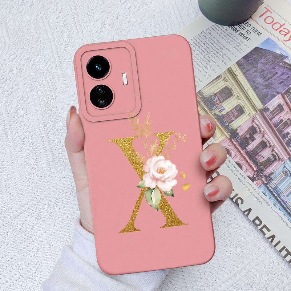 Для Vivo Y90 Y91C Y77E Y53S Y56 Y70S Y72T Y74 Y75 Y81 Модный жидкий силиконовый чехол для пары с цветочными буквами для Vivo Чехол для телефона Funda Coque Bumper