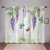 2Pcs Spring Garden Curtains Wisteria Butterfly Pattern Living Room Bedroom Balcony Sunshade Country Style Decor Curtains