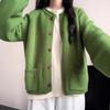 Vintage Green Knitted Cardigan Sweater Jacket Women's Autumn New Lazy Loose Wind Soft Waxy Fashion Top